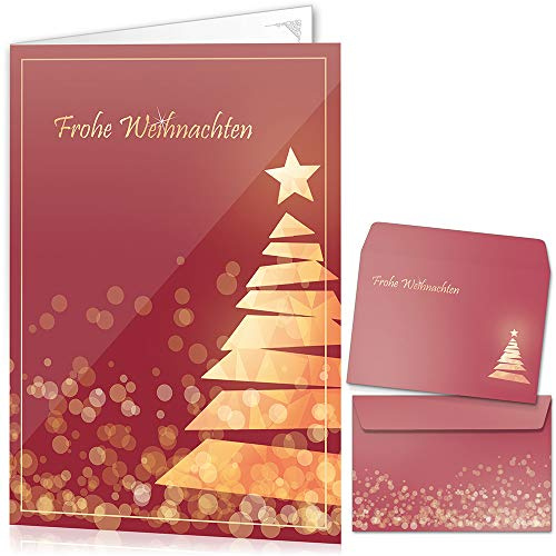beriluDesign Weihnachtskarten mit Umschlägen 15er Set - Klappkarten mit Weihnachtsbaum-Motiv in Rot für die schönsten Weihnachtsgrüße