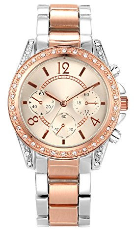 NUOVO Women’s Watches Rose Gold Diamond Crystals Bezel Quartz Analogue Metal Bracelet Ladies Wrist Watch Fashion