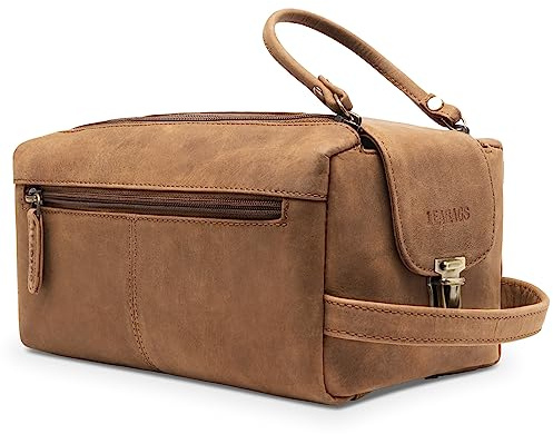 LEABAGS großer Leder Premium Kulturbeutel Damen & Herren I Kulturtasche für Männer & Frauen I Geräumige Kosmetiktasche I Wachtasche I Beauty Case I Waschbeutel
