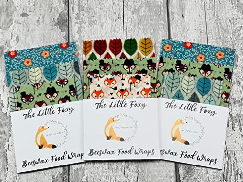 Natural Reusable Beeswax Food Wraps - Size Medium (25x25, 25x25, 25x25cm) -Set of 3 Sheets Beeswax Wraps