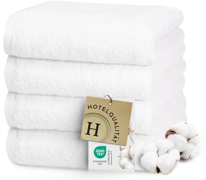 ZOLLNER 4er Set Premium Handtücher in 50x100 cm - extrem saugstarke und weiche Badhandtücher in weiß - hochwertiger Saum - waschbar bis 95°C - Baumwolle - Hotelqualität - Oeko Tex® Zertifiziert