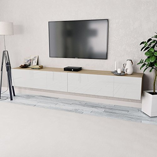 Tidyard 2xMesas para TV Mueble TV Salón Mesa Televisión Mueble Comedor Televisor Bajo de Estilo de Moderno PVC 120x40x34cm Blanco y Roble