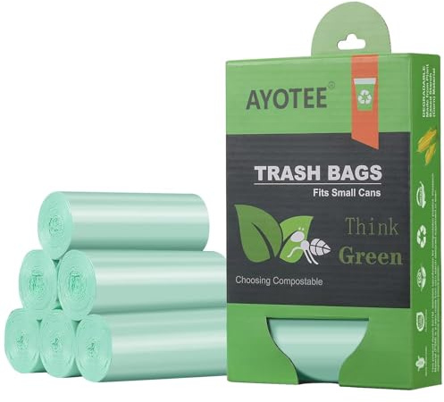 1.2 Gallon Small Trash Bags Garbage Bags, AYOTEE Mini Compostable Strong Bathroom Wastebasket Can Liners trash Bags for Home Office Kitchen fit 5L,5 Liter,1 Gal,Green