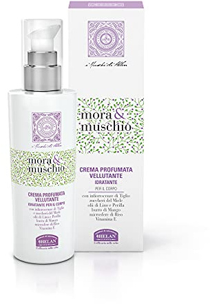 Helan, Mora e Muschio, Crema Corpo Idratante Pelle Secca, Vellutante e Luminosa, Effetto Seta, con Burro di Mango, Zuccheri del Miele e Vitamina E - Crema Corpo Profumata e Fresca 200 ml Made in Italy