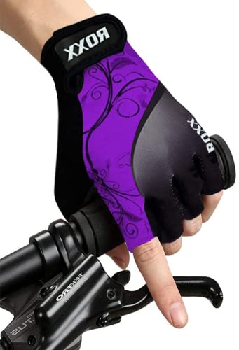 ROXX Cycling Gloves Fingerless Mens Women Unisex Gel Padded Cycling Gloves Half Finger Bike Riding Mitts (Small, Purple)