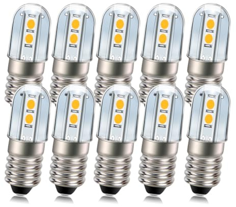Ruiandsion 10 unids Bombilla LED Indicadora E10 220-230V AC - Luz Amarilla, Chip 3030 4SMD, de Ahorro Energético - Para Aplicaciones Industriales y Domésticas