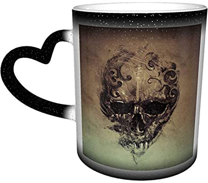 Keramiktasse Tattoo Schädel Kaffeetasse Lustige Farbwechsel Reisebecher Keramik Wärmeempfindliche Tasse 330ml
