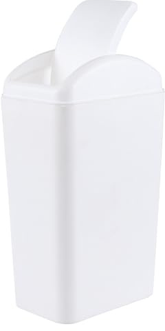 Ponpong 14 L Plastic Swing Top Trash Bin, Slim Plastic Garbage Can with Lid, White