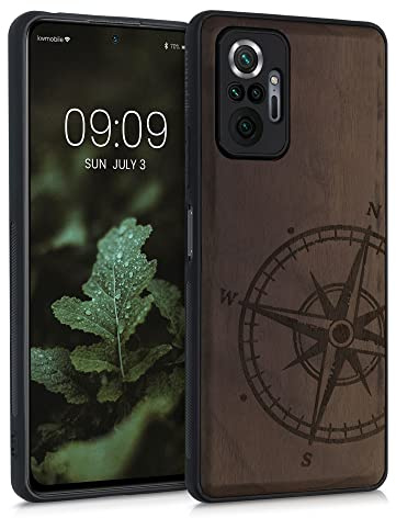 kwmobile Handyhülle für Xiaomi Redmi Note 10 Pro Hülle Holz - Case mit TPU Bumper - Stoßfestes Hardcase - Schutzhülle Cover in Dunkelbraun