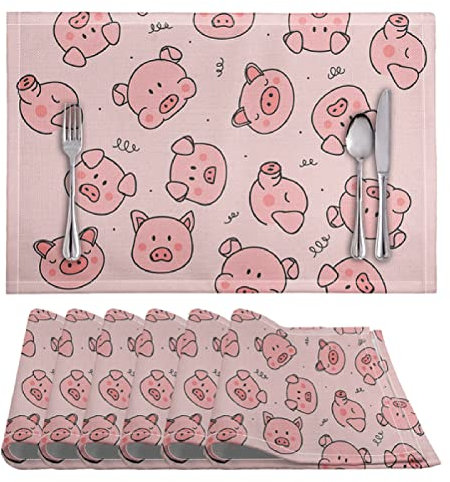 Tovagliette Americana Maiale Rosa Carino Tovagliette Colazione PVC Tovagliette Americana Plastica Lavabili Antiscivolo Sottopiatti Resistente Al Calore Sotto Piatti Da Tavola 30x45cm 8 Pcs