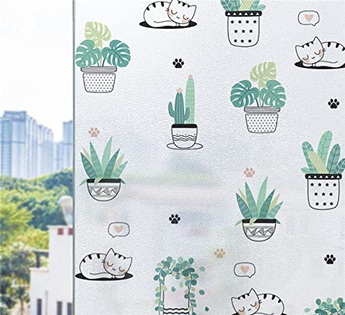 Fensterfolie Selbsthaftend Sichtschutz Glasfolie Wärmeisolierung Sonnenschutzfolie, Anti-UV Statische Fensterfolien für Zuhause und Büro Grüne Pflanzen 45x200 cm