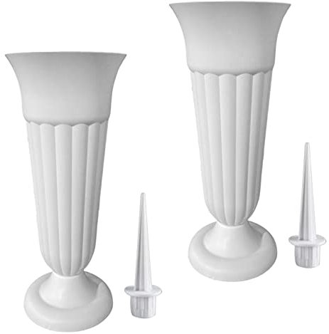 LOVIVER 2Pack Cemetery Vase W/Stake and Base Detachable Grave Decoration Flower Holder Memorial Vase Cemetery Grave Cone Vase for Outdoor, White