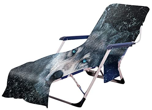 Surwin Schonbezug Für Gartenliege 3D Strandliegenauflage Frottee Liegenauflage Stuhl Strandtuch Sun Lounger Bezug mit Tasche Sporthandtuch für Strand Garten Schwimmen (Grauer Wolf,75x210cm)