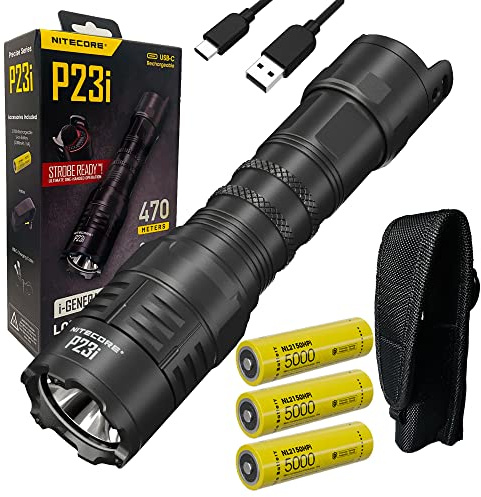 NiteCore P23i Taschenlampe mit großer Reichweite, 3000 Lumen mit 2 x extra NL2150HPi-Akku und Eco-Sensa Typ-C-USB-Ladekabel