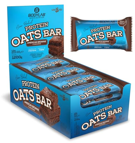 Bodylab24 Protein Oats Bar American Brownie 12 x 100g, Energieriegel mit 50g Kohlenhydraten und 15g Protein pro Riegel, Top-Kombination aus Energie und Eiweiß, ideal vor oder nach dem Training