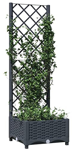 Yolola Pflanasten Pflanübel Blumenkasten, Pflakasten für Klettrpflanzen, Hobeet, Blumeübel für Garten Dunkelgrau 40 x 40 x 121,5 cm PP