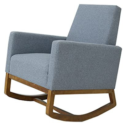 Moderner Schaukelstuhl, Kinderzimmer-Schaukelstuhl, Mid-Century Modern Gepolsterte Stoff-Schaukelstühle, Mit Dick Gepolstertem Kissen, Wohnzimmer Hartholz getuftet