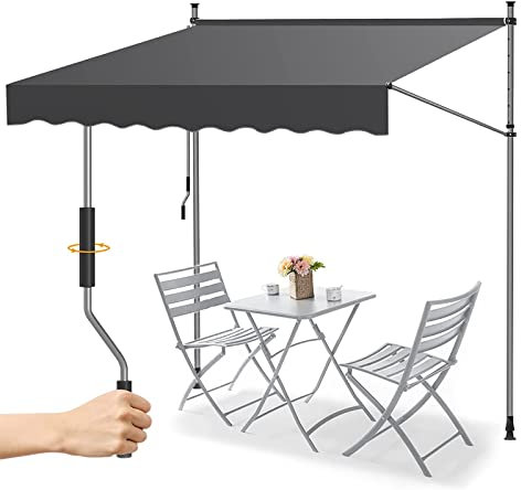 REALN Höhenverstellbare Markise für Balkon Sonnenschutz, Einziehbare klemmmarkise Überdachung Gelenkarm für Regenschutz, Türen, Fenster, Decks, Ohne Bohren (Color : Grigio, Size : 2m/78in)