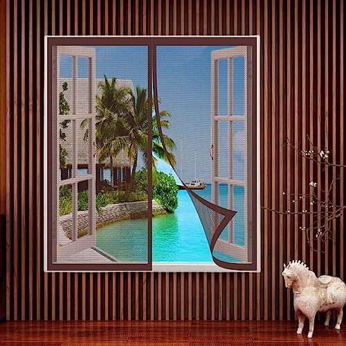 Unsichtbares Moskitonetze Fenster 95 x 175 cm Fliegengitter Insektennetz Mückennetz Fenster Frischluft halten für Fenster & Terrassentüren & Balkontüren, Braun