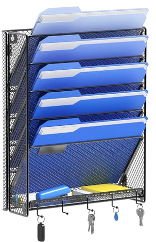 OUTWOLF 6 Ebenen Metall A4 Zeitschriftenhalter Wand Wandhalter Hängend, Aktenablage Dokumentenhalter Magazin Organizer, Flyerständer Prospektspender für Büro mit Haken, Schwarz
