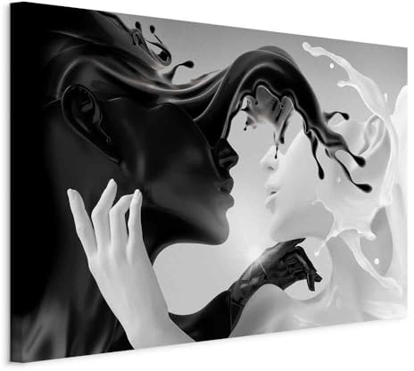 B&D XXL - Akustikbild Coffee&Milk Liebe Bilder Akustikschaum Hochleistungsschallabsorber Schallschutz Leinwand 1 tlg Wandbild Raumakustik Schalldämmung Abstrakt Paar schwarz weiß