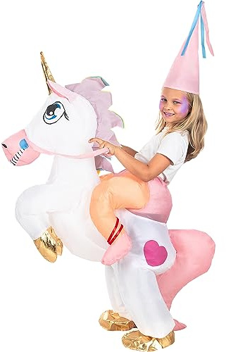 Funidelia | Costume ride on da unicorno gonfiabile per bambina e bambino Originali & Divertenti - Costume per bambini e accessori per Feste, Carnevale e Halloween - Taglia unica - Rosa