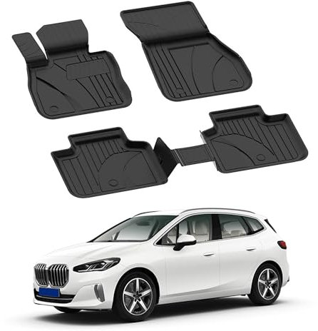 Auto Fußmatten Kompatibel mit BMW 2er F45 2014-2021 Geruchlos 4.5D Passform Allwetter Automatten 5 Teilige | Antirutschmatte Hoher Rand Gummimatten Schwarz Fussmatten Vorne Hinten Autoteppich