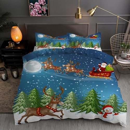 MAQUE Elch BettwäSche Set Weihnachtsmann BettwäSche 135x200, WendebettwäSche und Kissenbezug 80x80, Weiche & Angenehme & Atmungsaktive Mikrofaser BettwäSche-Sets mit ReißVerschluss