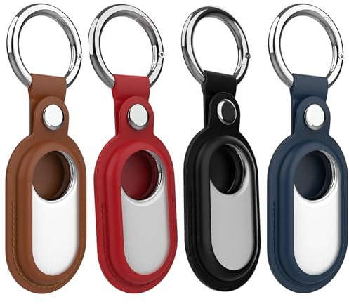 Dingfeiyu Läderhållare fodral för Samsung Galaxy SmartTag2 Tracker, skyddskåpa med nyckelring för nycklar, plånbok, bagage, ryggsäckar, husdjurshalsband, väskor