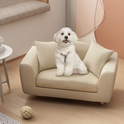 DAWNYIELD Dog Sofa Bed for Small Dogs, Supportive Foam Dog Couch with Washable Cushion and Anti-Skid Pads, Soft Pet Sofa for Cats, Modern Pet Couch with Low Back, Puppy Bed & Chair, Light Grey