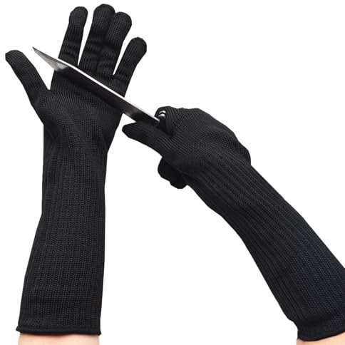 Yuecoom Guanti Resistenti al Taglio, Guanti Antitaglio Alimentari, Guanti da Macellaio con Protezione di Livello 5 con Polsini Lunghi Protezione Per Avambraccio E Polso della Man(1 Paio)