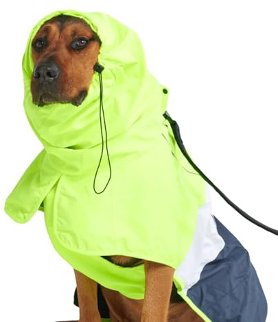 Spark Paws Hunderegenmantel, wasserdichte winddichte Regenjacke, für kleine, mittlere, große und extra große Hunde, reflektierend, atmungsaktiv, mit vollständigem Körperschutz Neon White Navy Blue,4XL