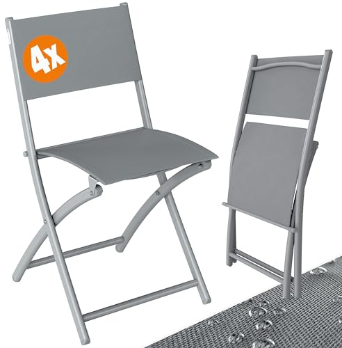 Casaria® 4X Chaise de Jardin Pliante Gris Max 130kg résistante 46x52x80cm Chaise Pliante Balcon terrasse Jardin Meuble