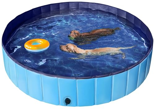 Yaheetech Piscina per Cani Gatti Pieghevole, Vasca da Bagno in PVC, Piscinetta per Animali Domestici, Rigida Portatile Antiscivolo all'Aperto Interno Giardino Blu XXXL 180 x 30 cm