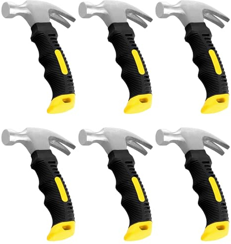 HAKZEON 6-pack 237 ml liten hammare, klohammare, stubby mini stifthammare spikverktyg med halkfritt handtag för att hänga bilder, hem, gör-det-själv, gul