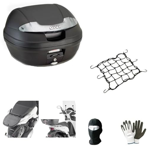 KOMPATIBEL MIT Honda SH 125 Mode Koffer TOPCASE 34 LT MONOLOCK SCHWARZ+DACHNETZ+Platte FÜR Motorrad-Roller-GEPÄCKTRÄGER Full-FACE-Jet-MODULARER UNIVERSALHELM