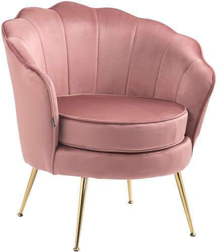CLP Fauteuil Rosita I Chaise rembourrée recouverte de Velours I Structure en métal doré Couleur:Rose