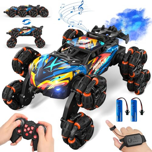 AYIQUTY Remote Control Cars, 8WD RC Stunt and Gesture Sensing, RC Drift Car with LED Light, Music and Spray, Remote Control Car Toys Gifts for Kids Age 3+