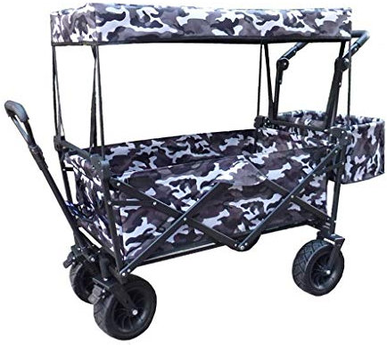 JFNHUTL Tragbarer, zusammenklappbarer Gartenwagen, robuster Wagen mit Überdachung, multifunktionaler Einkaufswagen für den Strand, zum Ziehen mit 4 Rädern, Tragkraft: 150 kg
