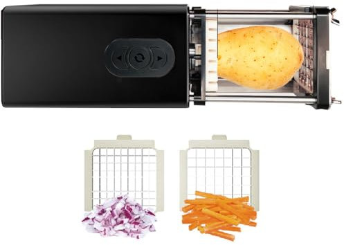 Elektrischer Pommes-Frites-Schneider, automatischer Kartoffelschneider, Kartoffelhobel mit 1/2-Zoll- und 3/8-Zoll-Klinge, professioneller Pommes-Frites-Schneider für Gewerbe und Haushalt,Black