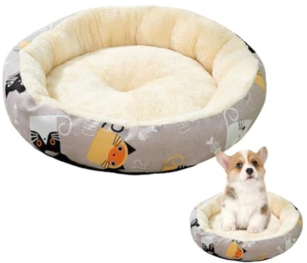 Rundes Katzenbett – gemütliches rundes Katzen-Schlafnest, Katzenkissen, weiches und bequemes Haustierbett, waschbar, rundes Design für den Innenbereich, Kätzchen und kleine Katzen, 40 x 40 x 10 cm
