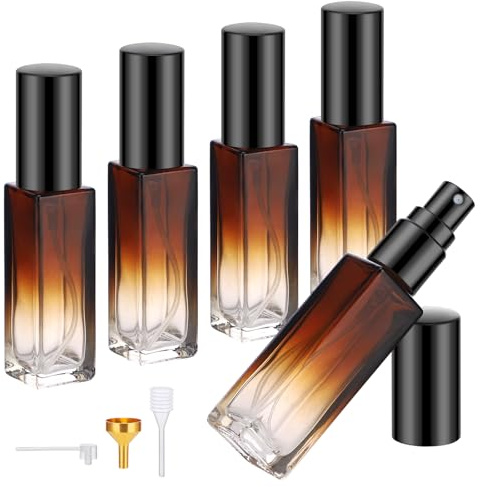Segus Decantador de perfume, 5 botellas vacías de perfume de 10 ml, botellas de spray atomizadoras de vidrio recargables, para bolso, bolsillo, bolso (marrón degradado)