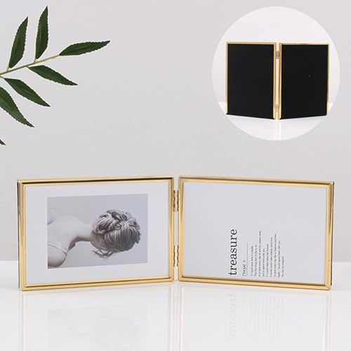 Whoiy Bilderrahmen Gold 9x13 Glas für 2 Fotos Rechteckig, Fotorahmen Kleines Metall Elegant Waagerecht für Tischaufstellung, Hochzeit Weihnachten Geburtstag Geschenk