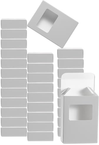 QUARKZMAN 32 Stück Seifenverpackungsschachteln 2,6x3,5x1,2 Zoll Kraftseifenschachtel mit Fenster geschenkschachtel für Bäckerei Süßigkeitenverpackung Schmuckdisplay (Rechteck, Silberton)
