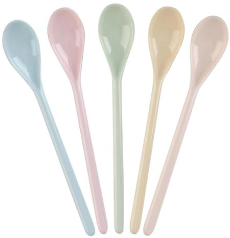 GIONAR Lot de 5 cuillères à œufs en plastique, cuillères longues, cuillères à œufs en porcelaine, cuillères à soupe en plastique