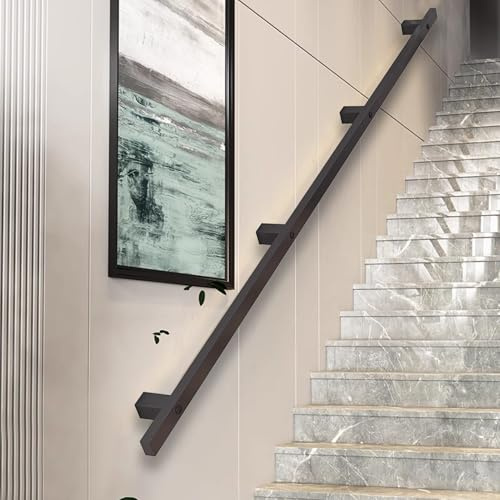Lanmmraifc Barandilla de Escalera Moderna, 1, 2, 3, 4, 5, 6 Metros, barandilla de Escalera de Tubo de Metal Negro con Soporte de Pared para Interior y Exterior, Kit Completo(90cm)