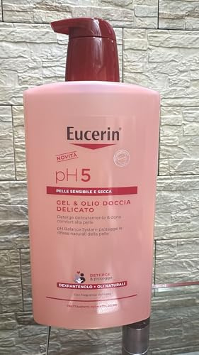 Eucerin pH5 Gel&Olio Doccia Delicato 1L, Olio detergente corpo con Oli Naturali per una detersione quotidiana delicata e nutriente, Gel doccia olio senza sapone per pelle secca e sensibile