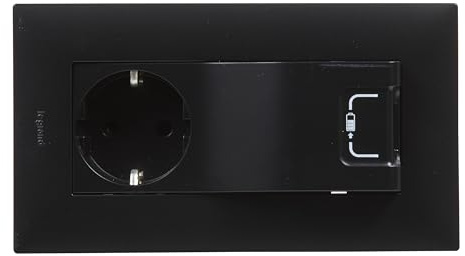 Legrand 398217 Steckdose 2P+T, 16 A, USB-Ladegerät Typ A, 1 A, 5 W, zusammenbaubar für die Unterputzinstallation, Reihe Niloé Step, Anthrazit
