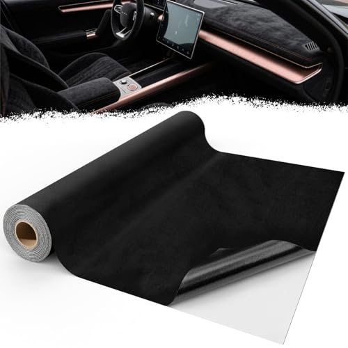 Mbsomnus Tejido de Microfibra Autoadhesivo 400x50 cm Tela del Coche Adhesivo Elástico Imitación Gamuza Cuero Sintético Negro Lámina para Salpicadero Interior del Coche Muebles Joyería Cajón DIY