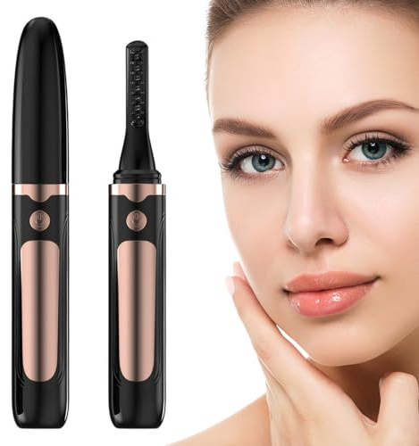 Beheizbare Wimpernzange Elektrisch - 4 Heizstufen & Schnellaufheizen in 30s - Wimpern Curler mit Anti-Verbrennungsschutz & LED Display - Silikon Wimpernbürste für Echte/Falsche Wimpernen (Schwarz)